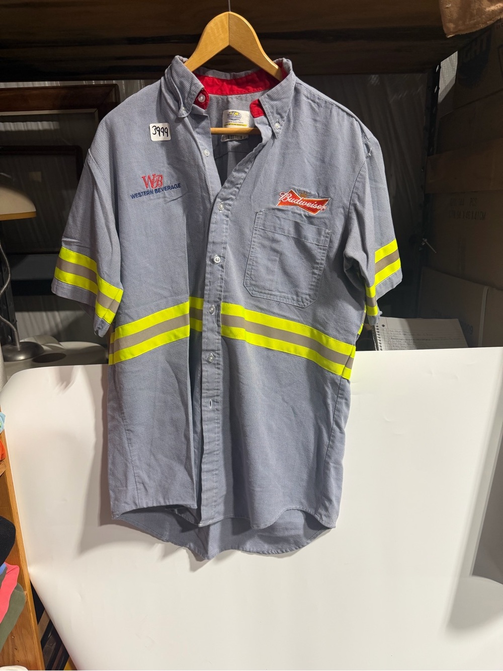 #3999-Budweiser Western Beverage Gray Work Shirt with Reflective Stripes